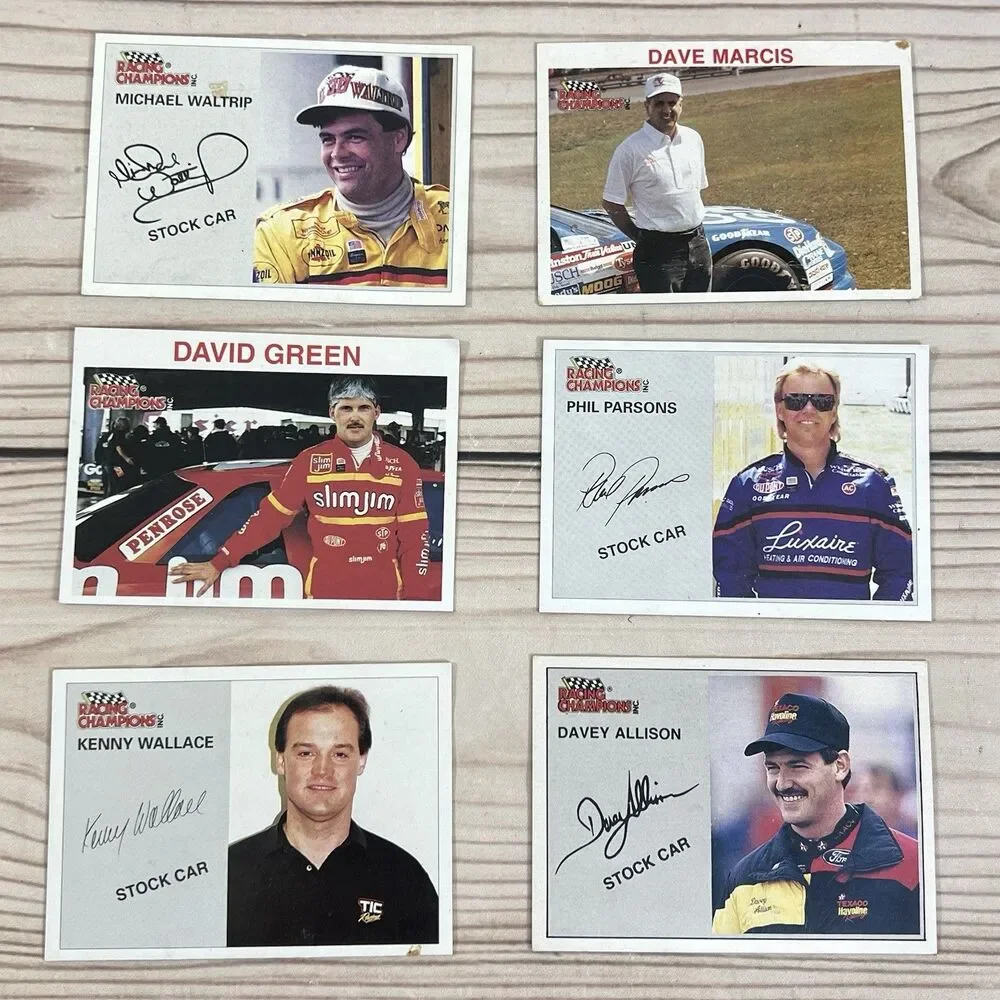 VTG NASCAR Racing Champions 1995 Diecast Race Cars 1/64 Lot of 6 w/Stand & Card
